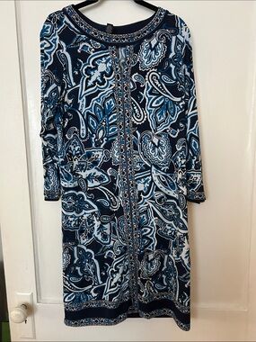 INC International Concepts Blue Paisley Long Sleeve Dress